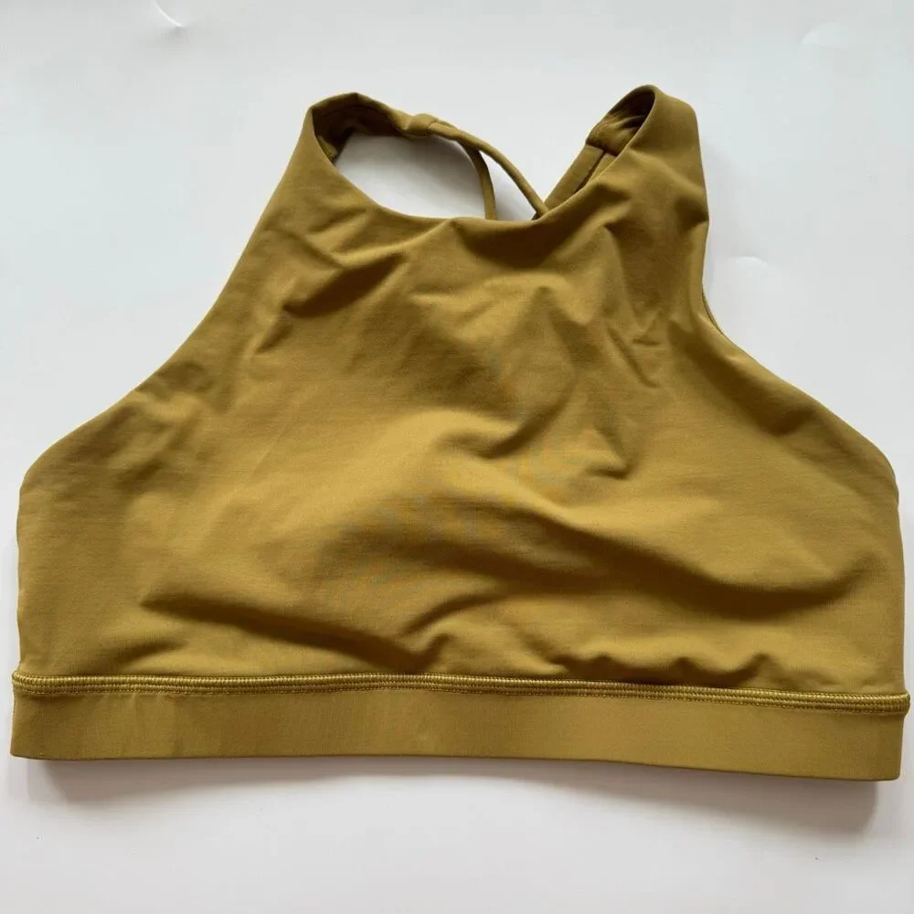 Lululemon Energy Bra High Neck Grape Leaf Green Yellow Size 10 Large Luxtreme